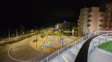 Rimin's Parco del Mare by night, taken from on top of its water treatment plant. 