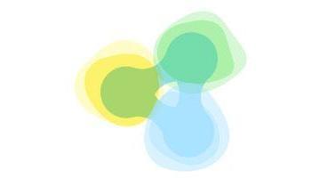 A logo connecting the colours of green, blue and yellow in a form of loose triangle. 