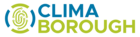 CLIMABOROUGH logo, including a circle of green and blue, and what appears to be paths inside. 