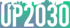 A visual showing large city building helping to form the words up2030