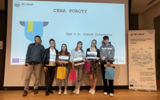 A photo of a group of students presenting