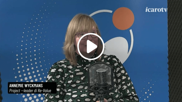 A screenshot from a tv show with Annemie, the coordinator of Re-Value, on screen